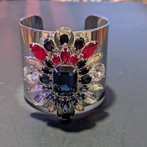 Swarovski Silver Cuff with Red and Blue Crystals